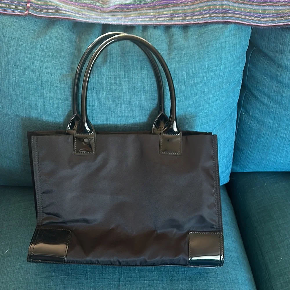 Tory Burch small nylon/patent leather Elle tote. - Picture 2 of 6